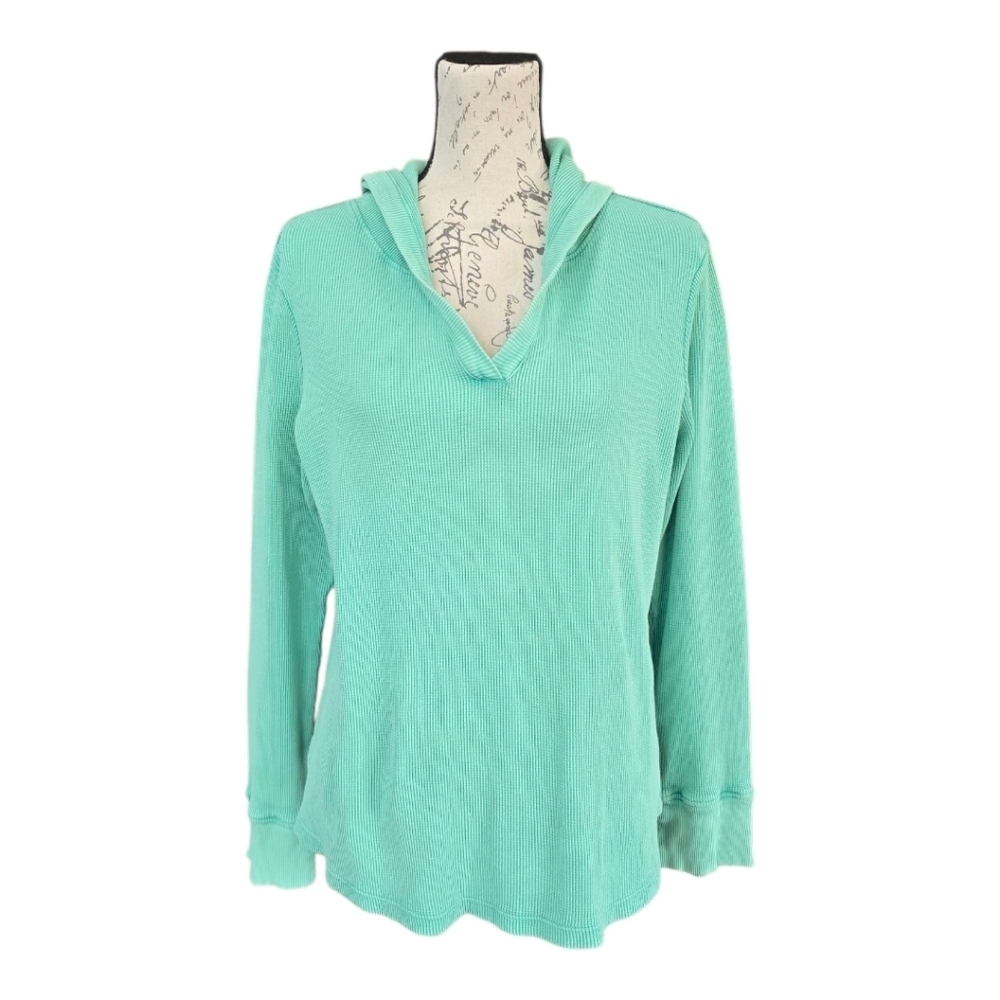 Natural Reflections Green Waffle Knit Long Sleeve Hoodie Pullover Top M